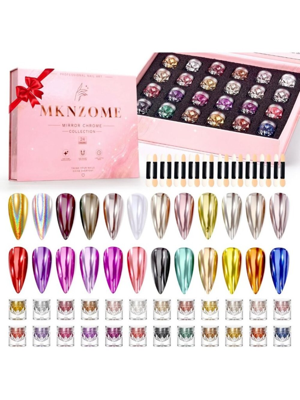 24 Colors Metallic Chrome Nail Powder Set - Holographic & Mirror Finish